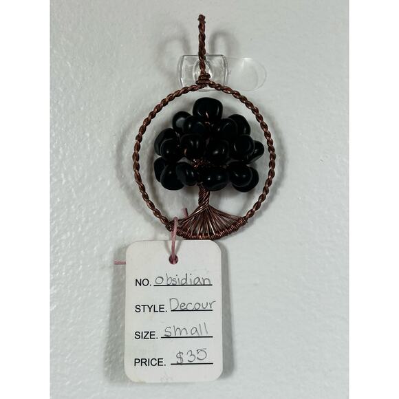 Handmade Copper and Serpentine Crystal Tree of life 3.5x2” Wall Decor - Picture 2 of 5